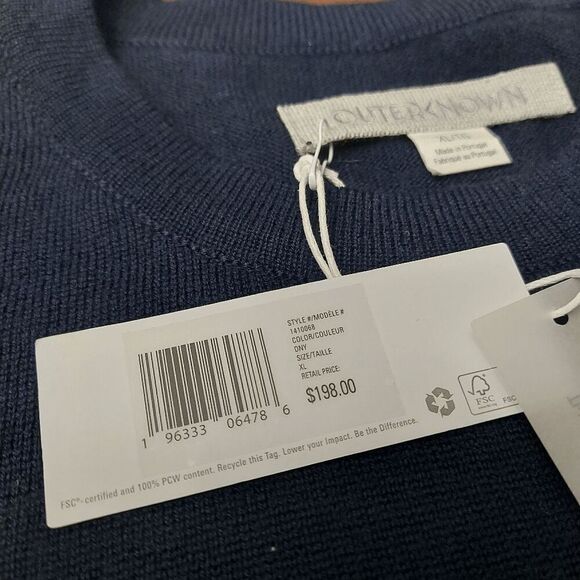 Outerknown Palisades Merino Wool Pocket Crew Neck Sweater Blue Men's Size XL - Picture 3 of 3